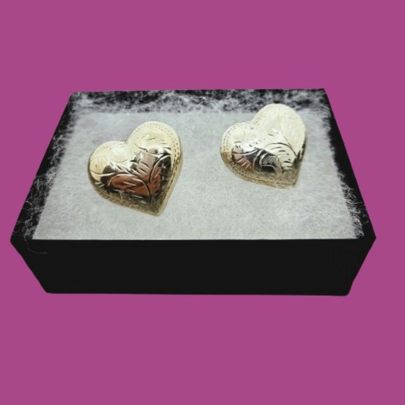 Vintage Engraved Hearts 925 Sterling Silver Earrings - Picture 2 of 7